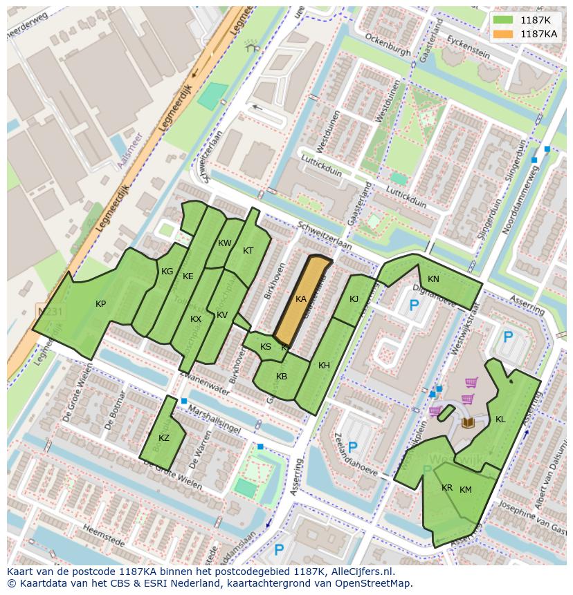 Afbeelding van het postcodegebied 1187 KA op de kaart.