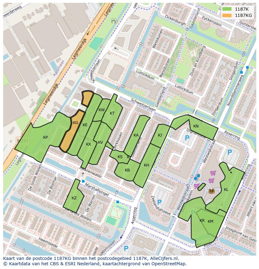 Afbeelding van het postcodegebied 1187 KG op de kaart.