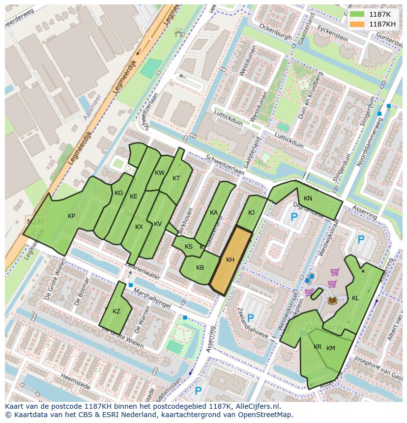 Afbeelding van het postcodegebied 1187 KH op de kaart.