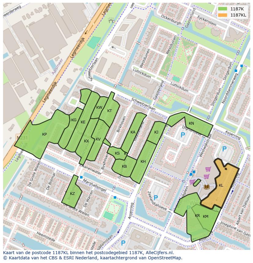 Afbeelding van het postcodegebied 1187 KL op de kaart.