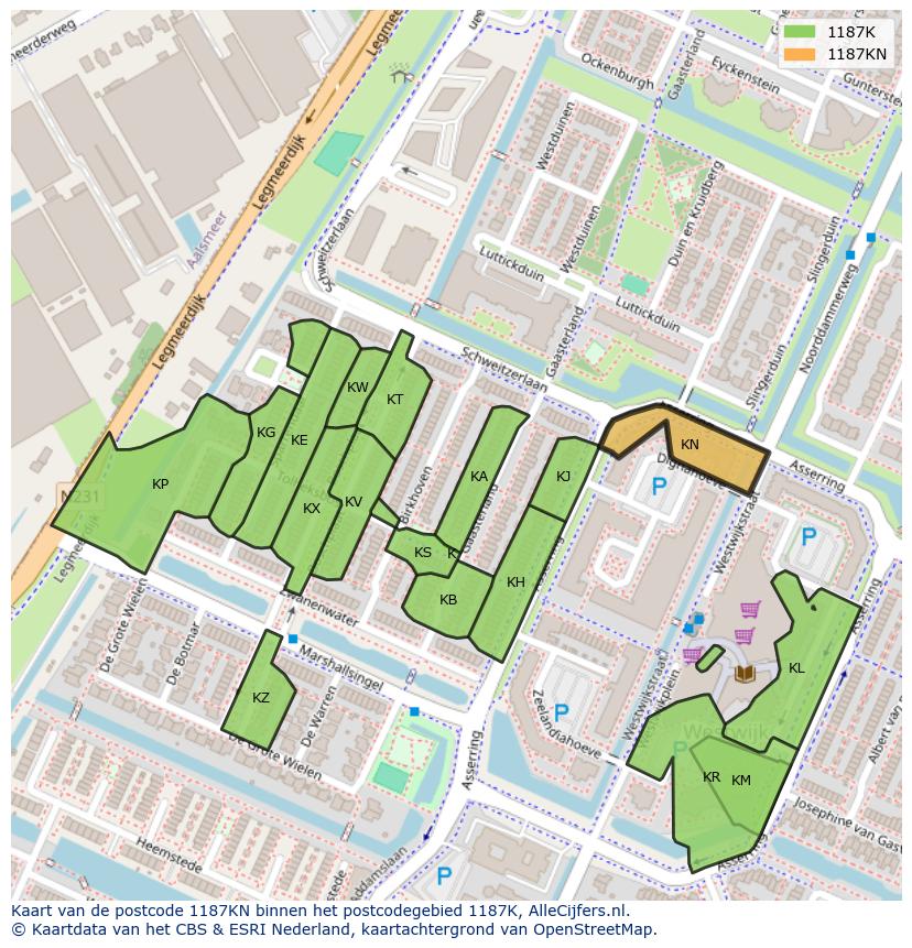Afbeelding van het postcodegebied 1187 KN op de kaart.