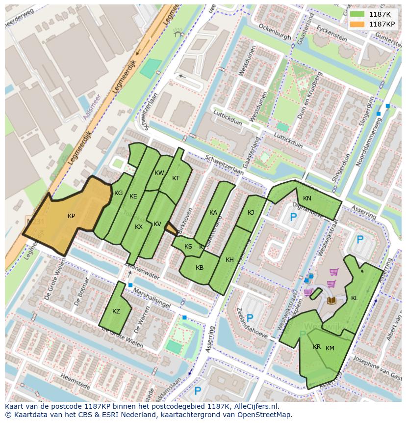 Afbeelding van het postcodegebied 1187 KP op de kaart.