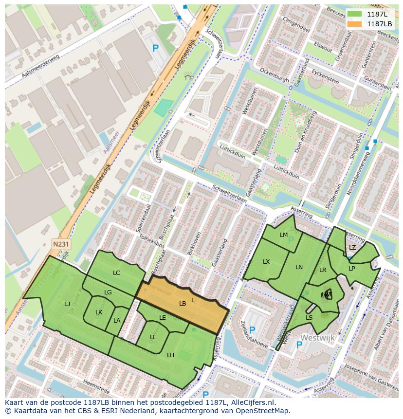 Afbeelding van het postcodegebied 1187 LB op de kaart.