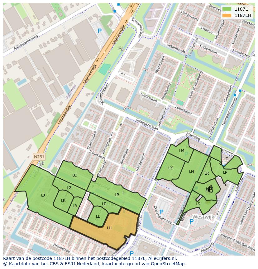 Afbeelding van het postcodegebied 1187 LH op de kaart.