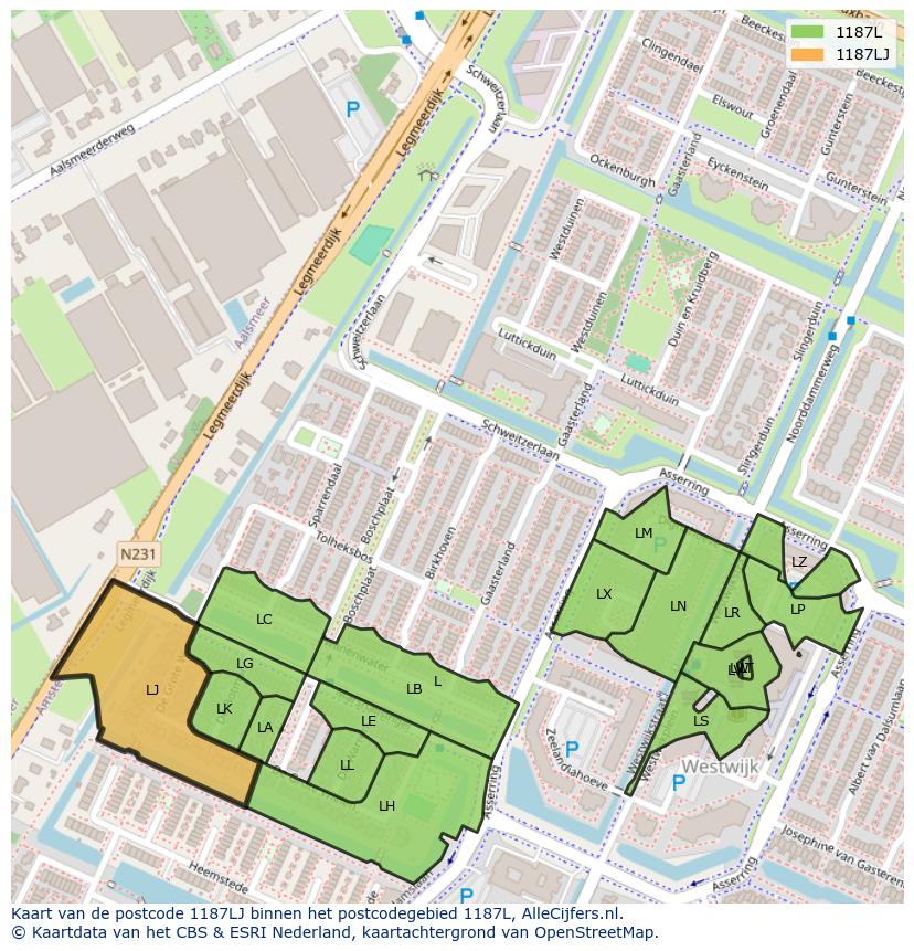 Afbeelding van het postcodegebied 1187 LJ op de kaart.