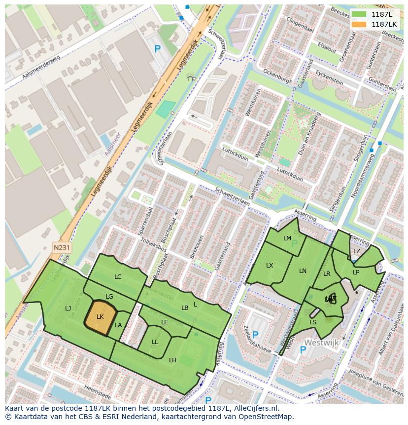 Afbeelding van het postcodegebied 1187 LK op de kaart.