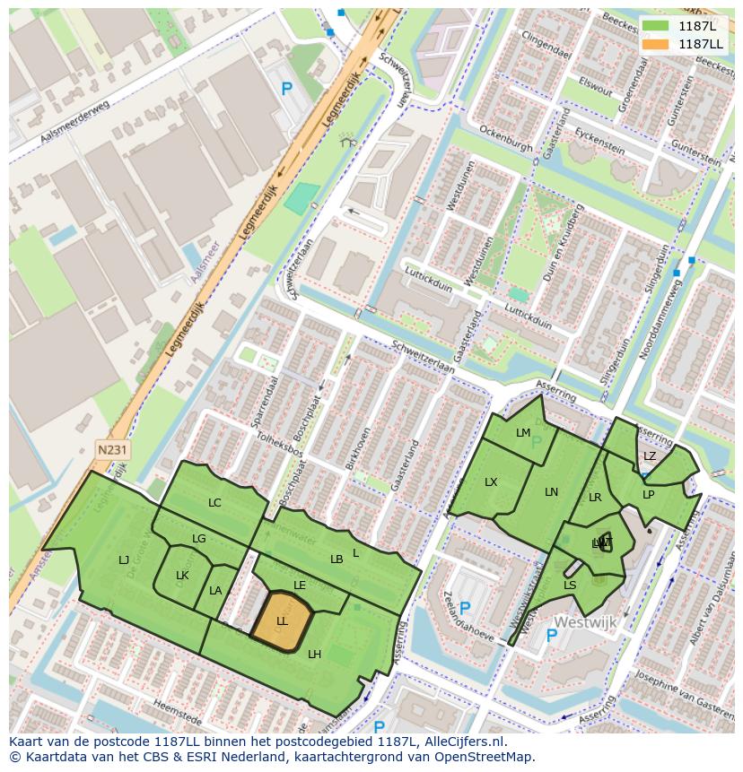 Afbeelding van het postcodegebied 1187 LL op de kaart.