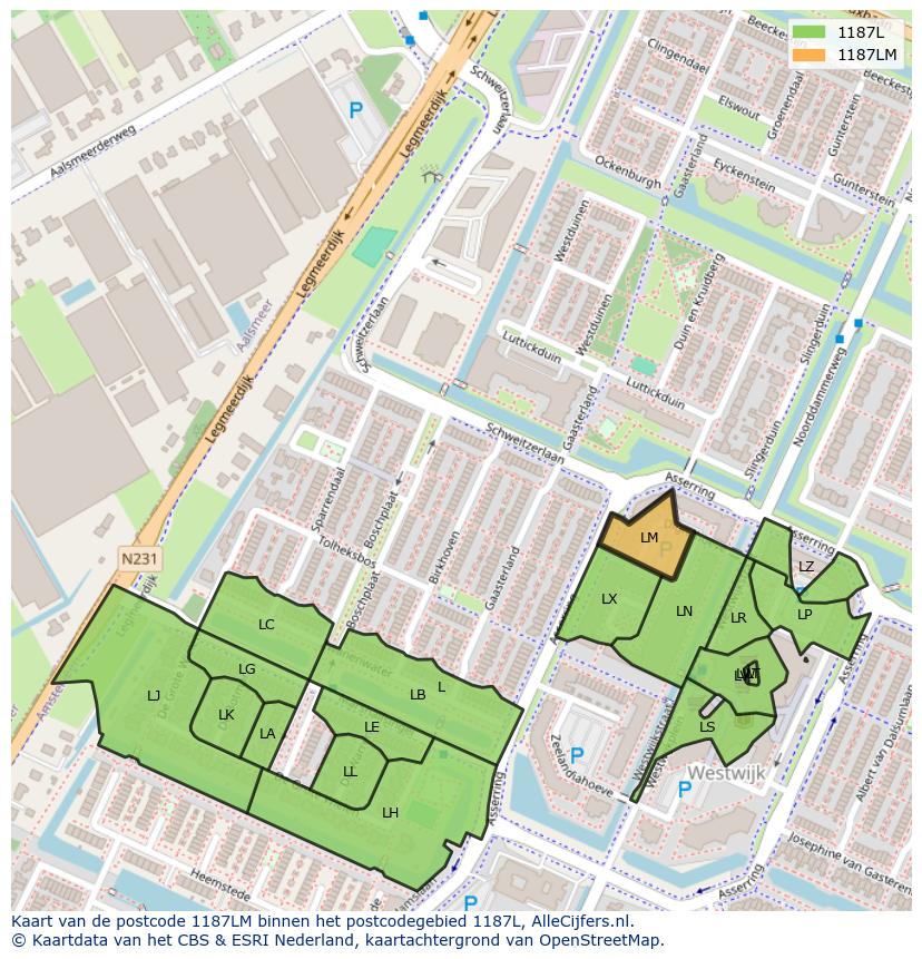 Afbeelding van het postcodegebied 1187 LM op de kaart.
