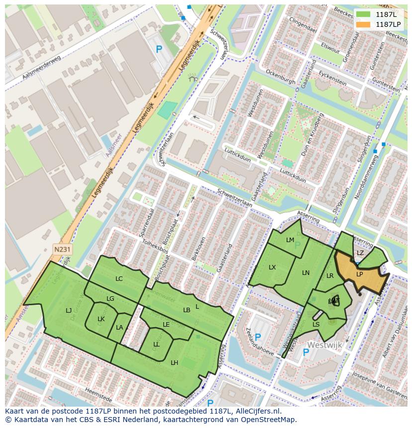 Afbeelding van het postcodegebied 1187 LP op de kaart.