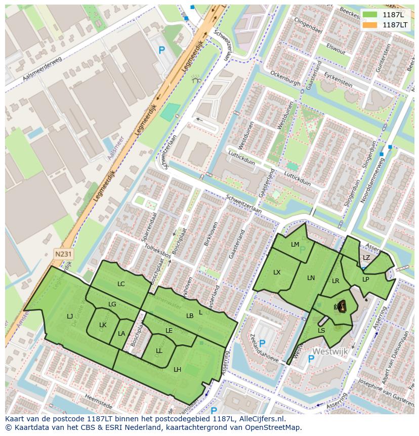 Afbeelding van het postcodegebied 1187 LT op de kaart.