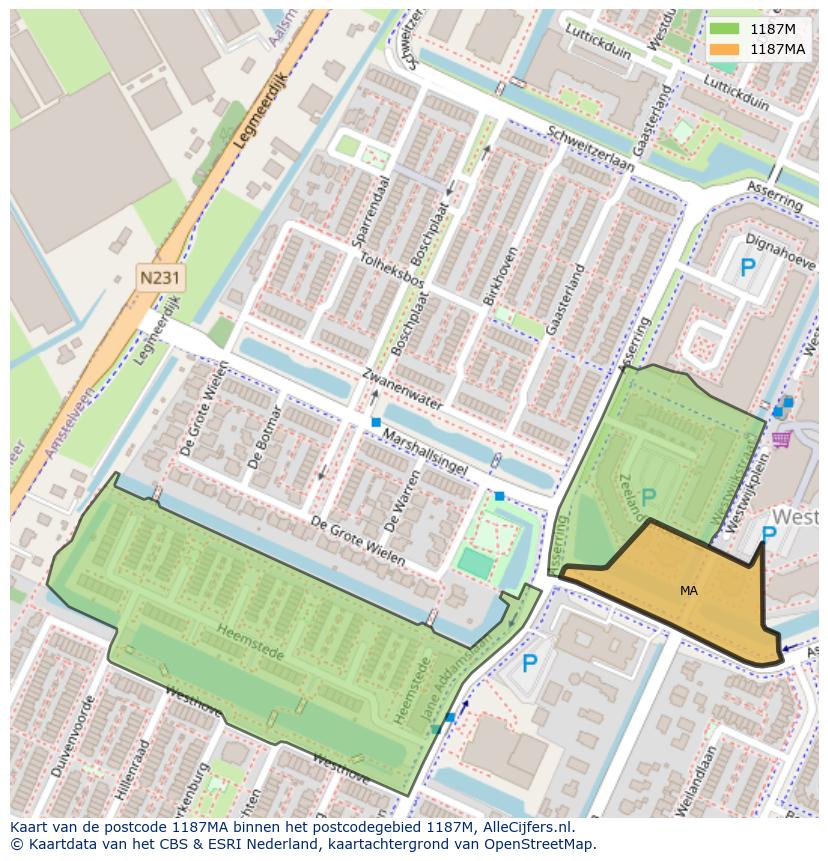 Afbeelding van het postcodegebied 1187 MA op de kaart.