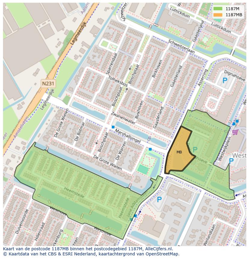 Afbeelding van het postcodegebied 1187 MB op de kaart.
