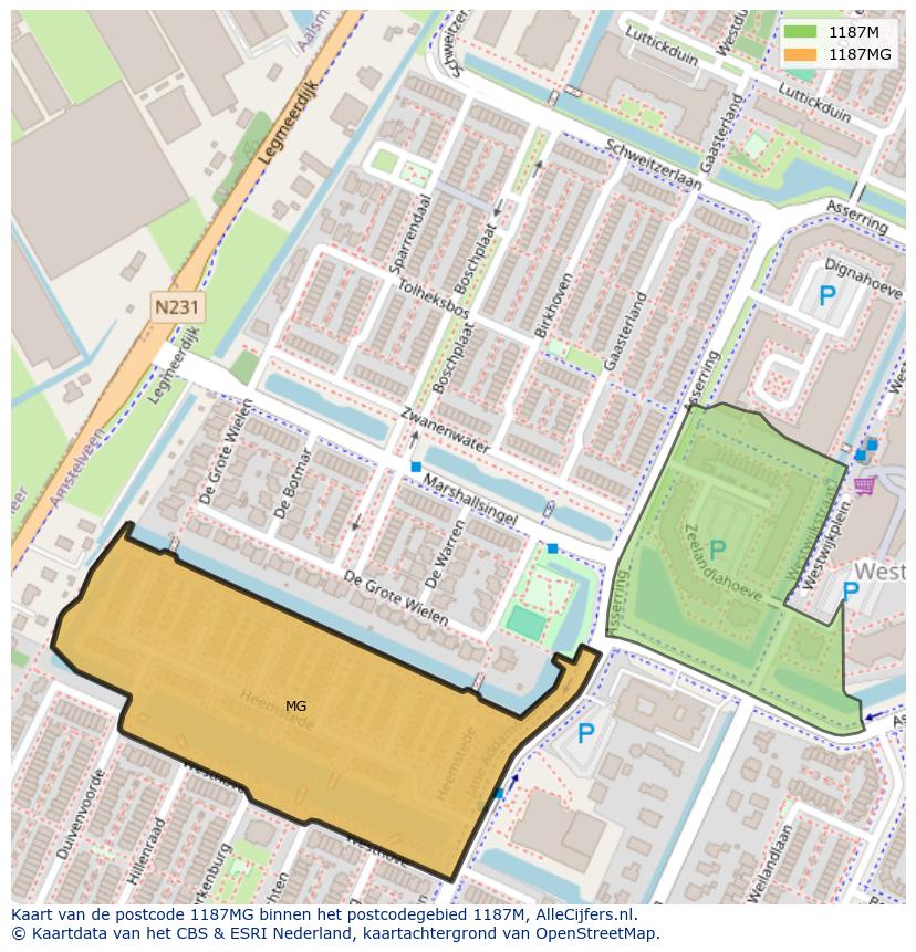 Afbeelding van het postcodegebied 1187 MG op de kaart.