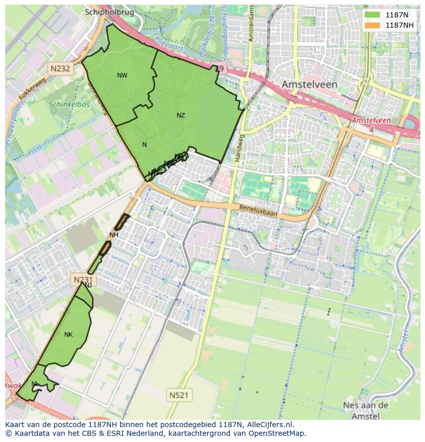 Afbeelding van het postcodegebied 1187 NH op de kaart.