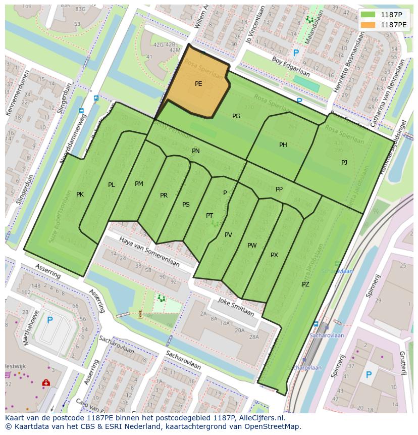 Afbeelding van het postcodegebied 1187 PE op de kaart.
