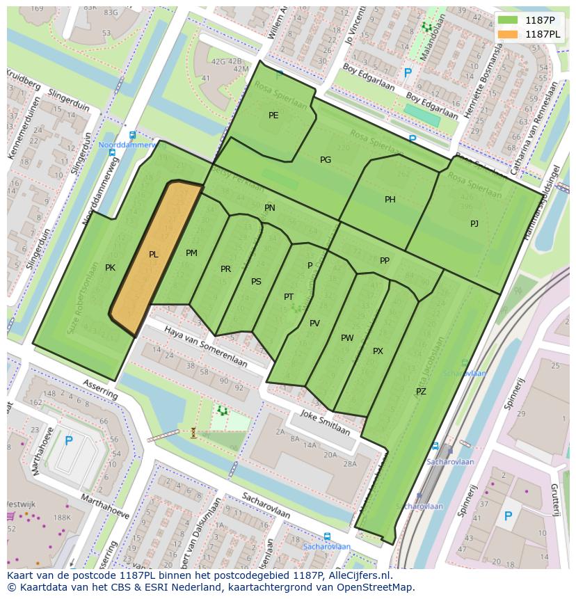 Afbeelding van het postcodegebied 1187 PL op de kaart.