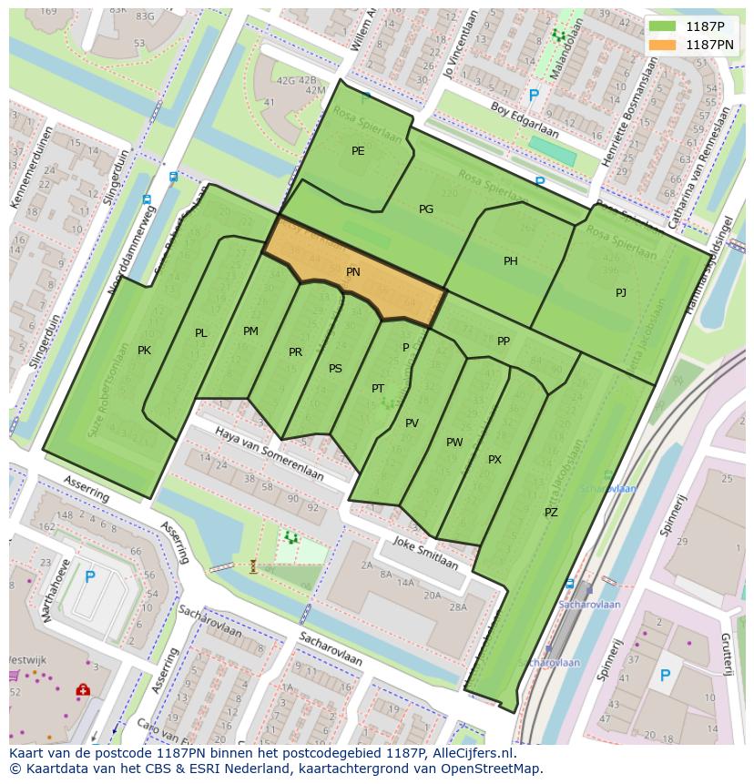 Afbeelding van het postcodegebied 1187 PN op de kaart.