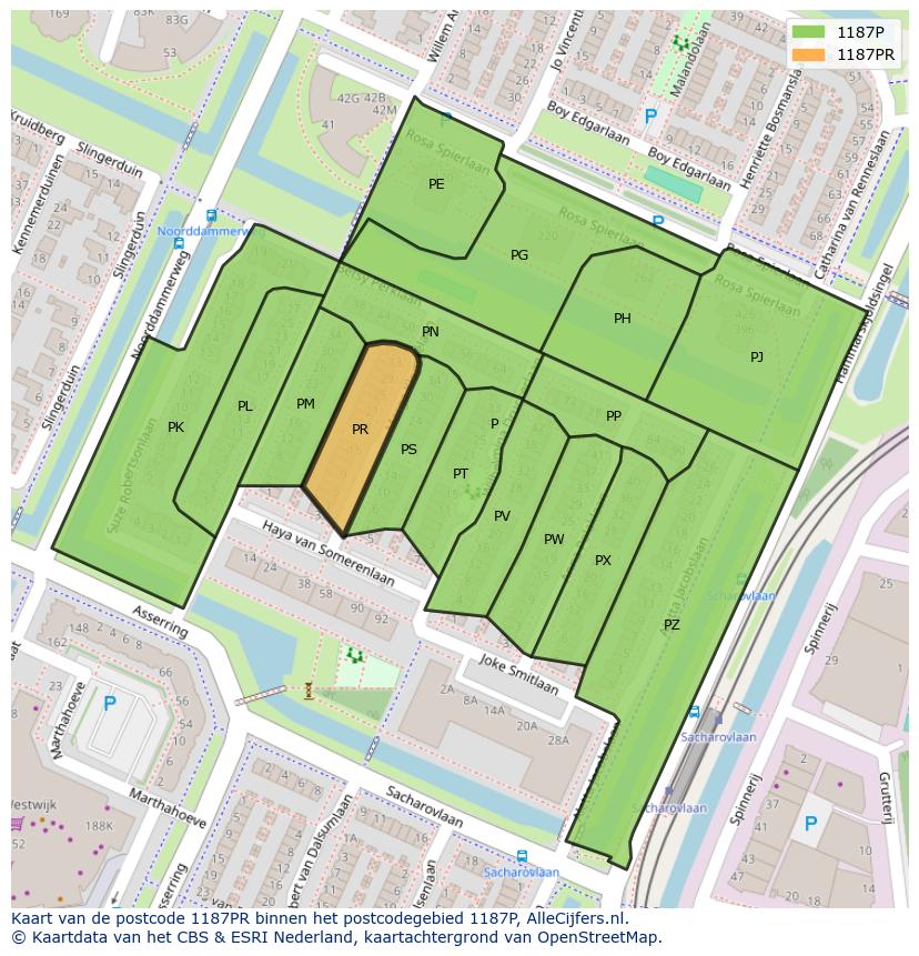 Afbeelding van het postcodegebied 1187 PR op de kaart.