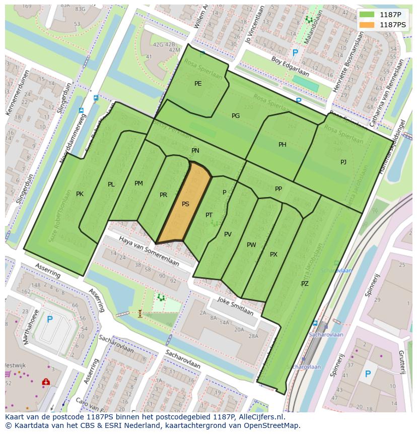 Afbeelding van het postcodegebied 1187 PS op de kaart.