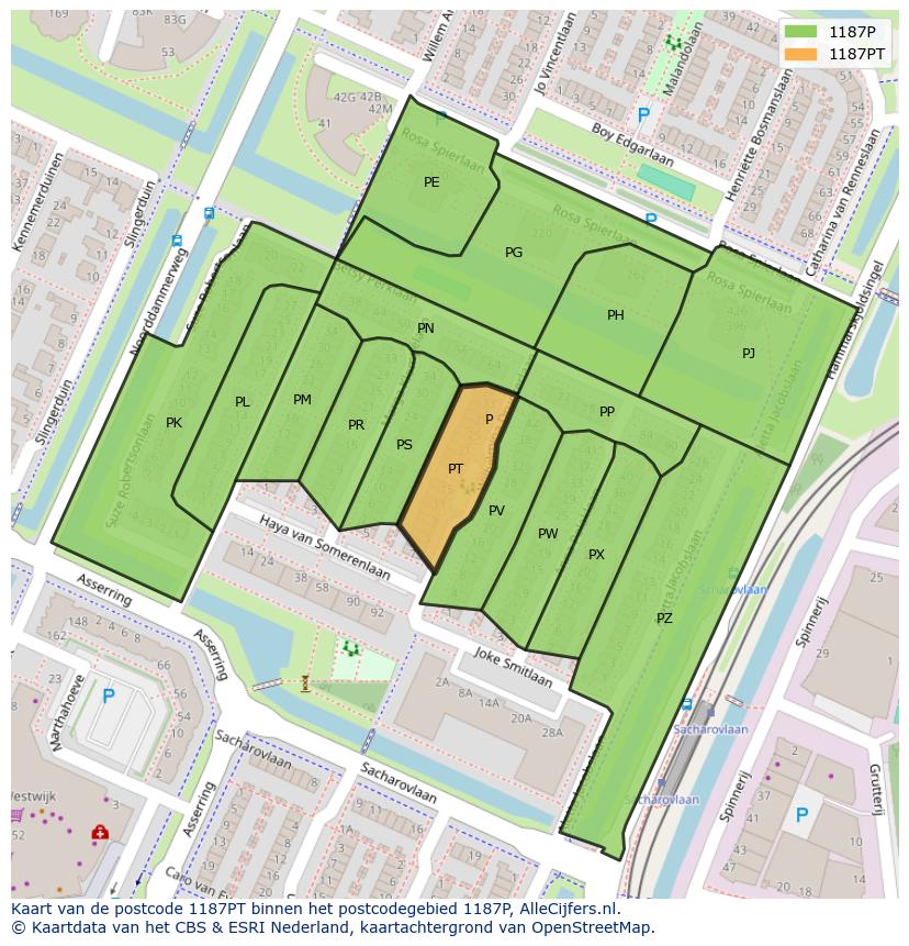 Afbeelding van het postcodegebied 1187 PT op de kaart.