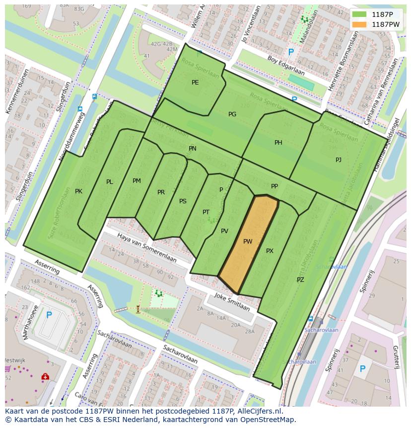Afbeelding van het postcodegebied 1187 PW op de kaart.