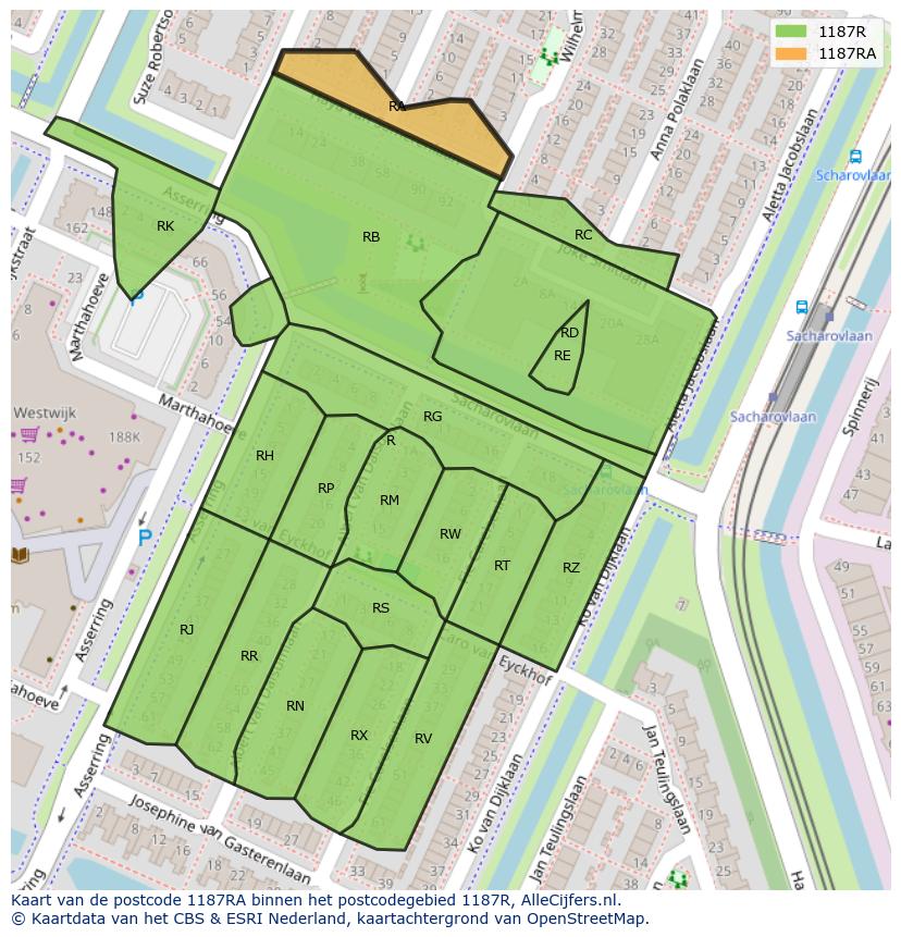 Afbeelding van het postcodegebied 1187 RA op de kaart.