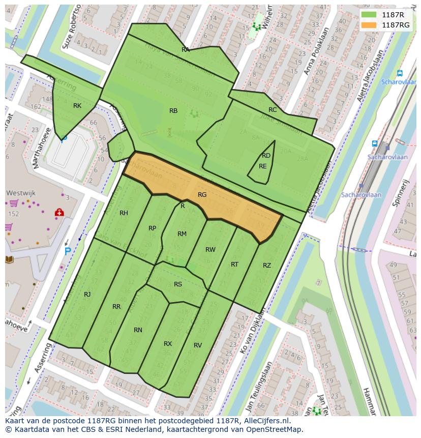 Afbeelding van het postcodegebied 1187 RG op de kaart.