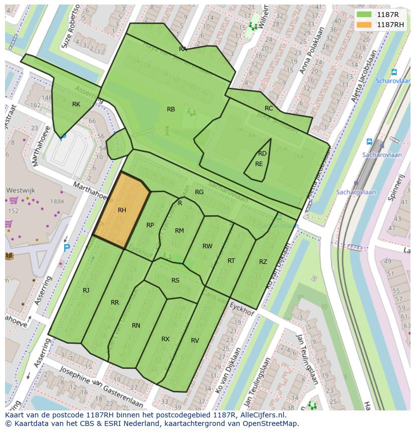 Afbeelding van het postcodegebied 1187 RH op de kaart.