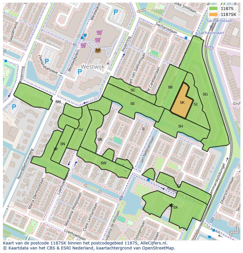 Afbeelding van het postcodegebied 1187 SK op de kaart.
