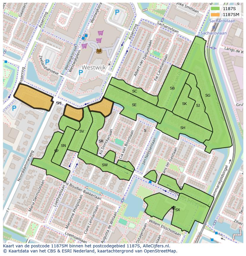Afbeelding van het postcodegebied 1187 SM op de kaart.
