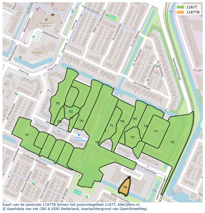 Afbeelding van het postcodegebied 1187 TB op de kaart.