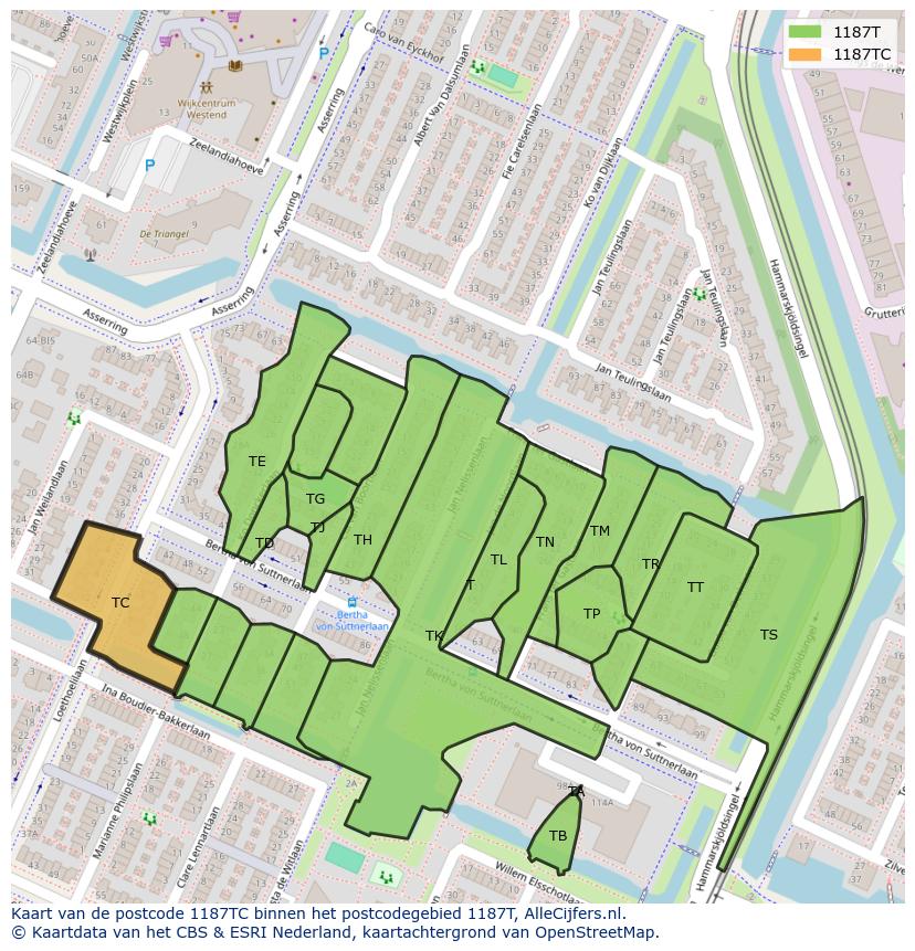 Afbeelding van het postcodegebied 1187 TC op de kaart.