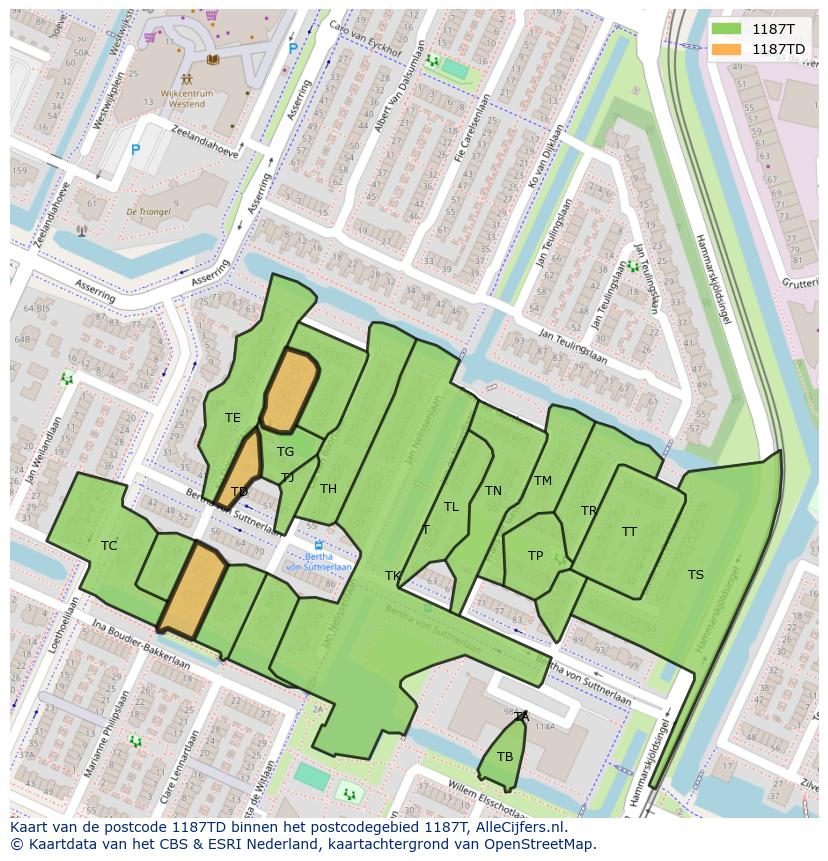 Afbeelding van het postcodegebied 1187 TD op de kaart.