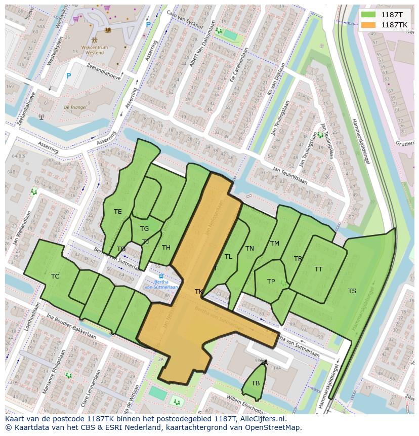 Afbeelding van het postcodegebied 1187 TK op de kaart.