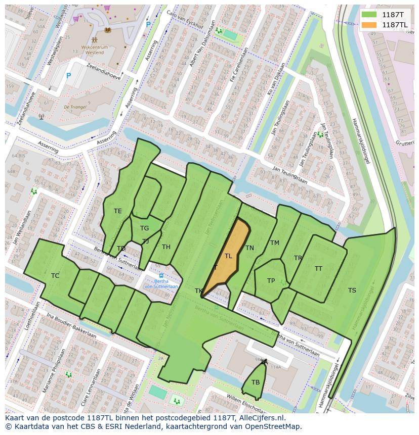 Afbeelding van het postcodegebied 1187 TL op de kaart.