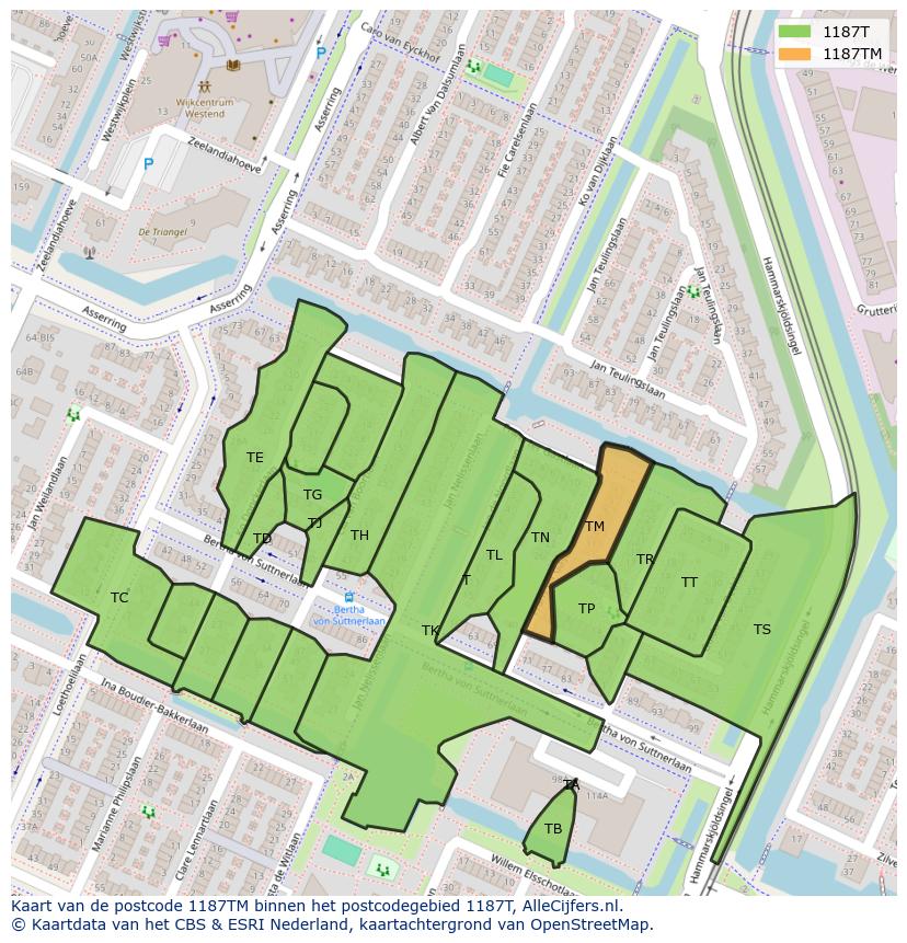 Afbeelding van het postcodegebied 1187 TM op de kaart.
