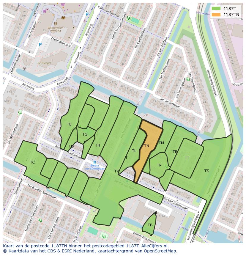 Afbeelding van het postcodegebied 1187 TN op de kaart.