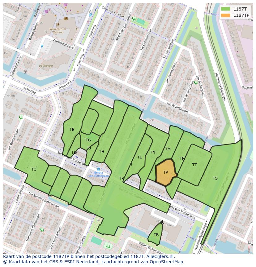 Afbeelding van het postcodegebied 1187 TP op de kaart.