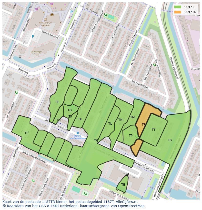 Afbeelding van het postcodegebied 1187 TR op de kaart.