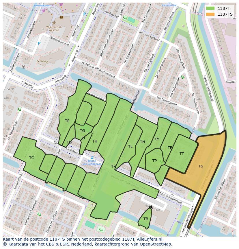 Afbeelding van het postcodegebied 1187 TS op de kaart.