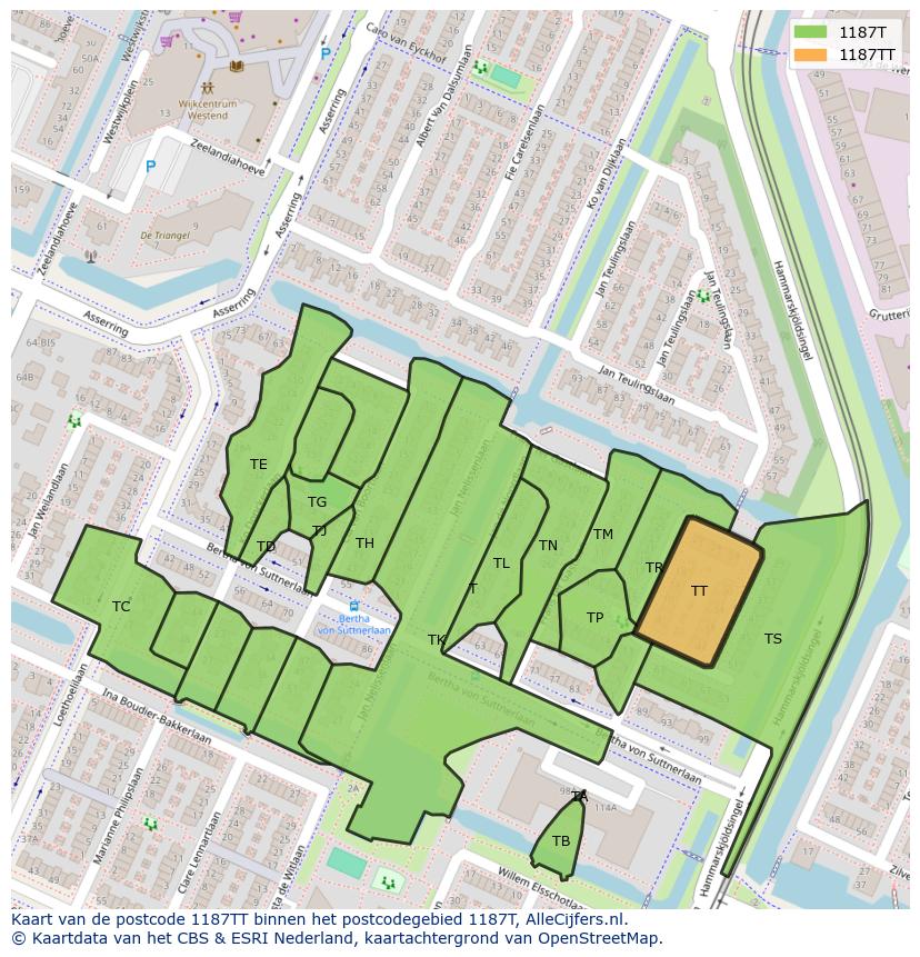 Afbeelding van het postcodegebied 1187 TT op de kaart.