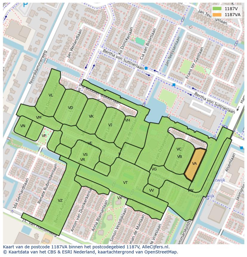 Afbeelding van het postcodegebied 1187 VA op de kaart.