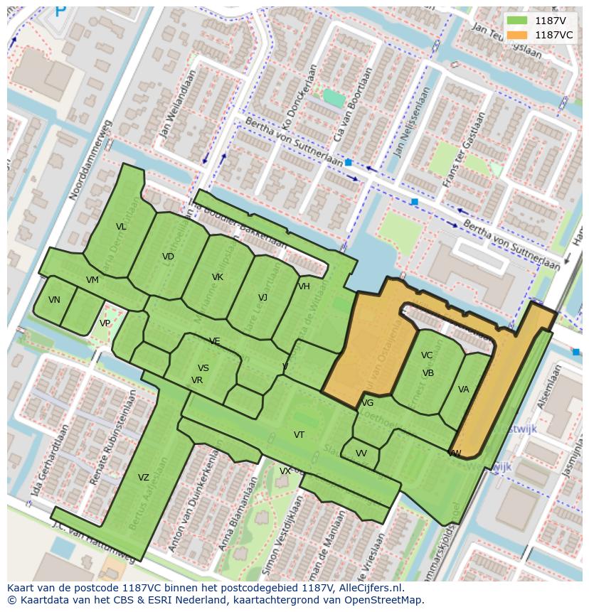 Afbeelding van het postcodegebied 1187 VC op de kaart.
