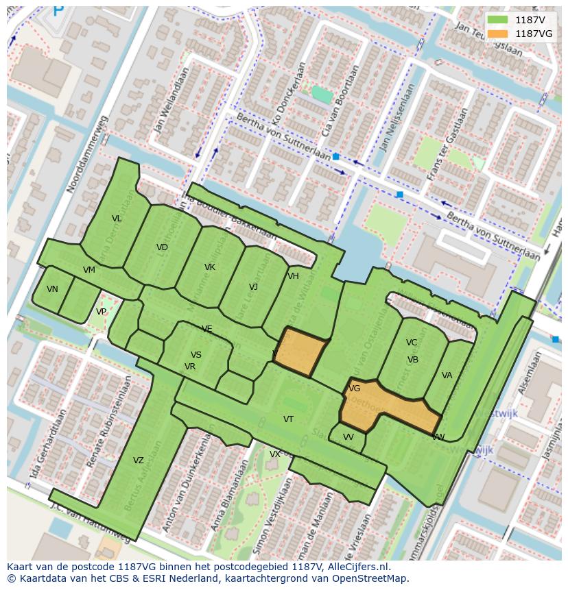 Afbeelding van het postcodegebied 1187 VG op de kaart.