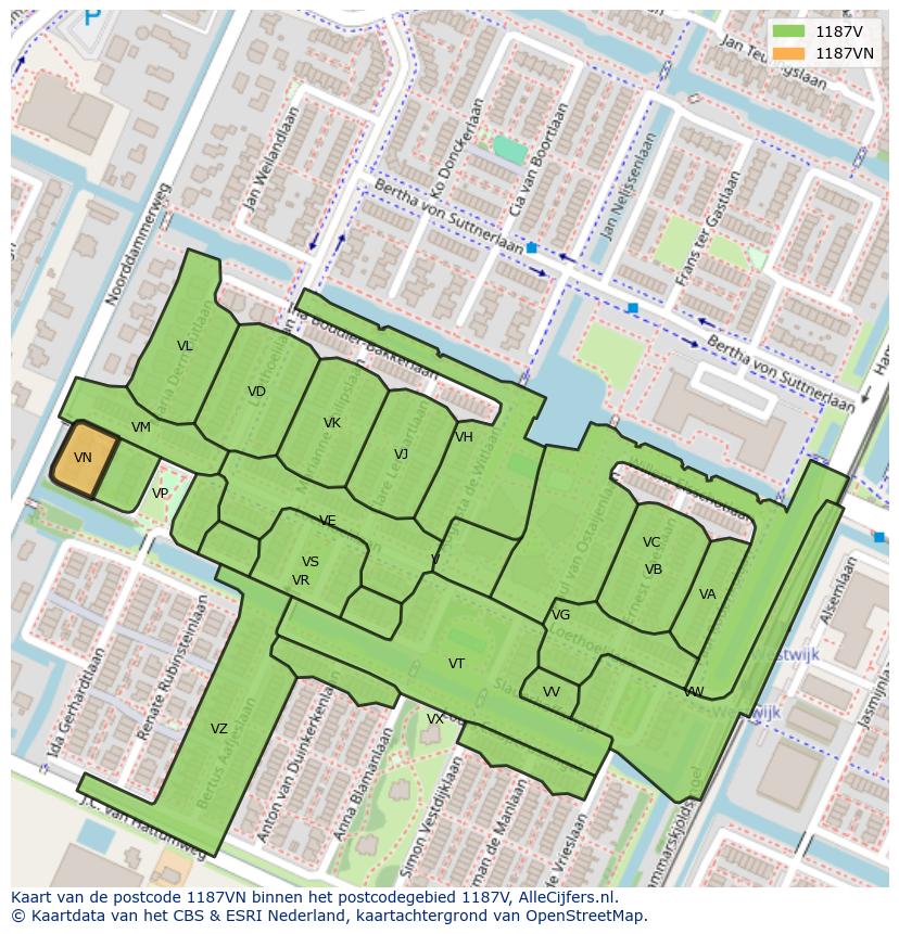 Afbeelding van het postcodegebied 1187 VN op de kaart.