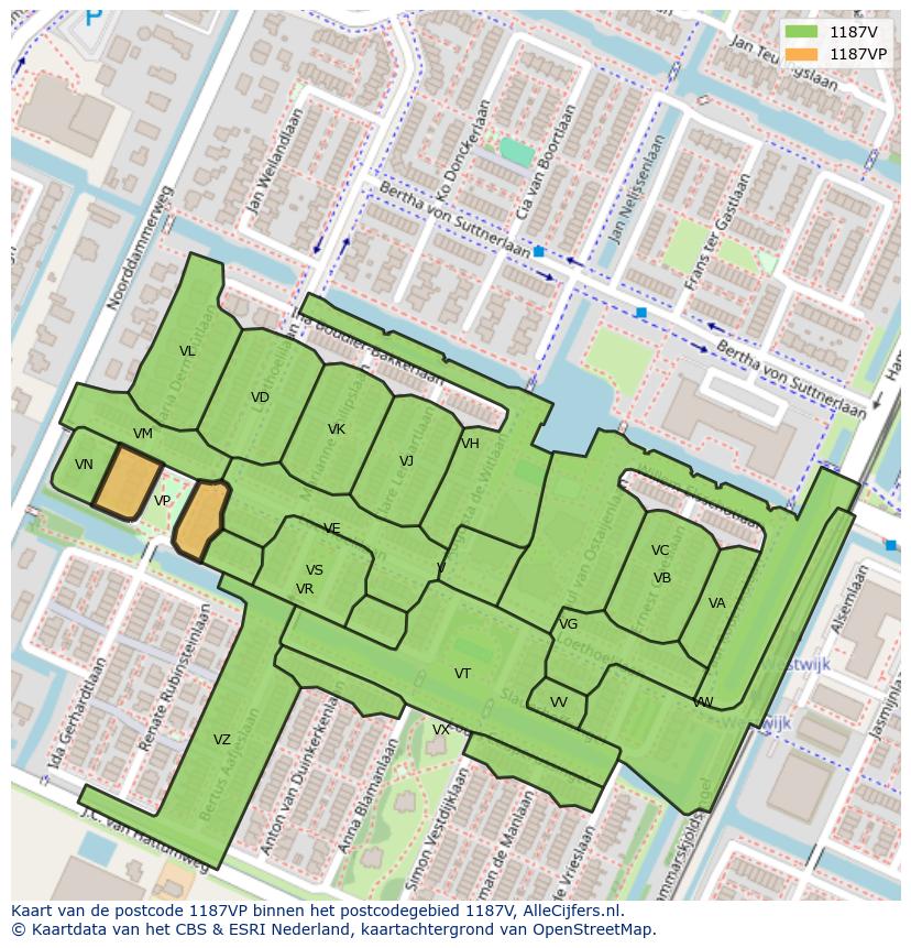 Afbeelding van het postcodegebied 1187 VP op de kaart.