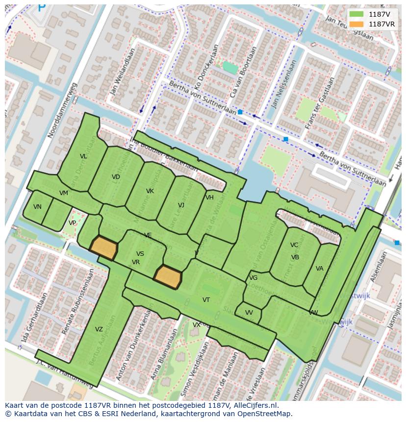 Afbeelding van het postcodegebied 1187 VR op de kaart.