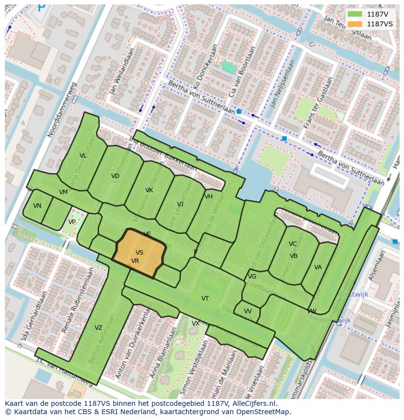 Afbeelding van het postcodegebied 1187 VS op de kaart.