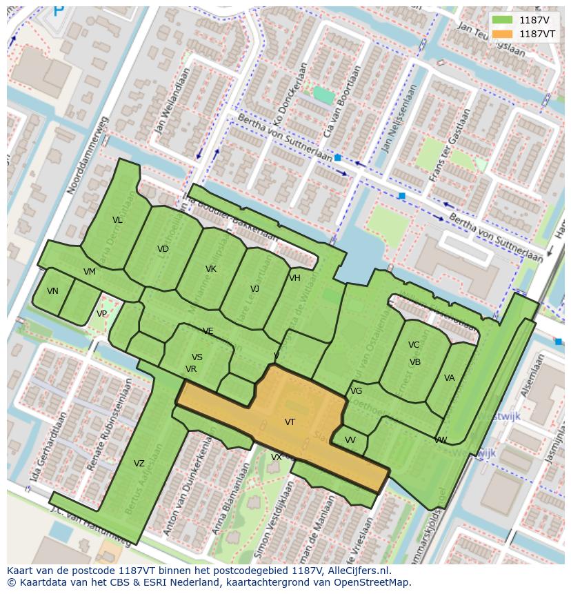 Afbeelding van het postcodegebied 1187 VT op de kaart.