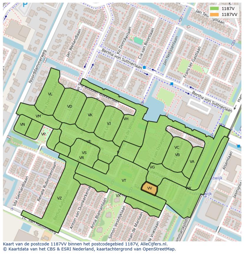 Afbeelding van het postcodegebied 1187 VV op de kaart.
